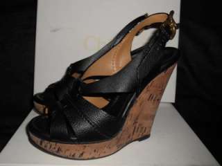   Leather Slingback Peep Toe Cork Platform Wedge Sandal Shoes Blck 37