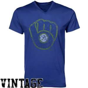 MLB Majestic Threads Milwaukee Brewers Cooperstown V Neck T Shirt 