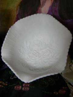 Vintage White Satin Embossed ROSES footed Bowl~Imperial  