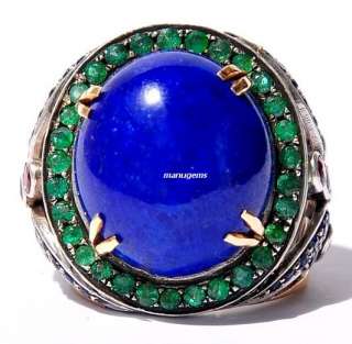 Stunning huge 14kt Lapis Lazuli Emerald Ruby Blue Sapphire Ring 
