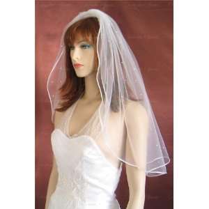   Shoulder Length Pencil Edge Scattered Rhinestone Wedding Bridal Veil
