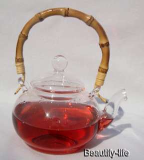 600ml Bamboo Handle Clear Glass Teapot,Coffee pot,GD03  