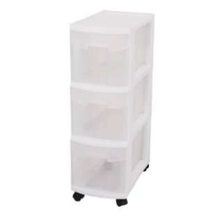 27308003 3 Drawer Narrow Cart White with See Through Drawers and Black 