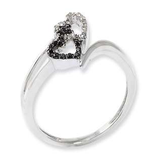   Adviser rings Sterling Silver Black & White Diamond Heart Ring Size 8