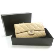 CHANEL Lambskin Quilted Large Flap Wallet Clutch Beige  