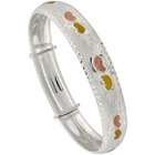   Cut Adjustable Bangle Bracelet w/ 2 Tone Hearts ( 7 in.   8 in