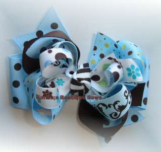Fall Blue and Brown toddler/girls Boutique hair bow  