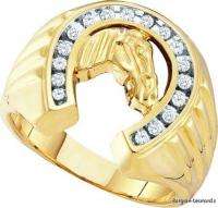 Man Horseshoe Diamond Gold Ring success luck ice mens  