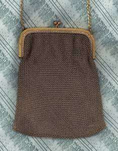Antique Made in France Gold Tone Chain Mesh Evening Bag  
