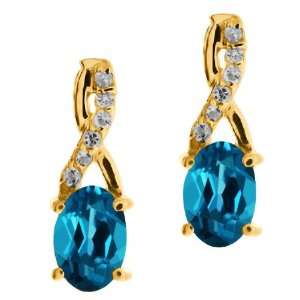   17 Ct Genuine Oval London Blue Topaz Gemstone 14k Yellow Gold Earrings