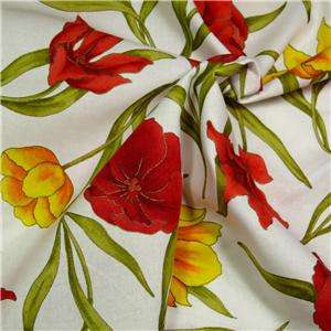 Andover Cotton Fabric Tulips Red Orange & Yellow, Metallic Gold 
