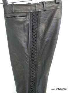 NWT Christian Dior Black Leather Lace Side Pants 4$2555  