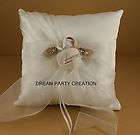 IVORY Satin ROSE RING Pillow With RHINESTONES CHOOSE Organza BOW COLOR 