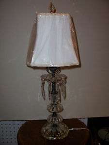 Custom Pair Pressed Glass Table Lamps w/ Crystal Finial  