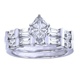   Marquise Round & Baguette Diamond Platinum Bridal Set Ring Jewelry