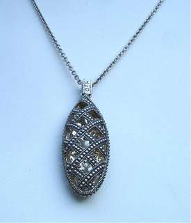 Judith Jack Pendant Necklace 2 sided Marcasite Sterling Silver/Gold 