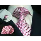 The Dapper Tie Mens Checked White Pink 100% Silk Tie Set # 550S