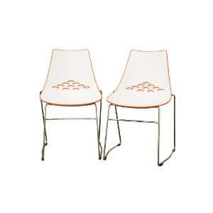   White and Orange Plastic Modern Dining Chair (Set of 2) By Wholesale