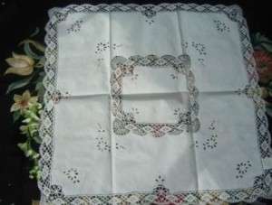 Vintage Hand Bobbin Lace Cutwork WhiteCotton TableCloth  