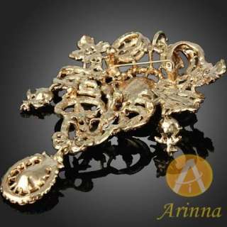   petal shape graceful brooch pin gold GP Swarovski Crystals  