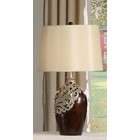 Poundex Set of 2 Table Lamps with Floral Design in Brown Finish