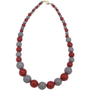  NCAA Red Gray Ascending Wooden Bead Necklace Jewelry