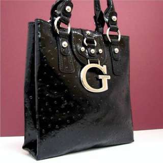 Guess Black Ostrich Ozzie Tote Handbag Purse Bag 758193217582  