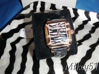   THE BOX MICHELE ROSE GOLD TIGER DIAMOND WATCH ON BLACK QUILTED STRAP