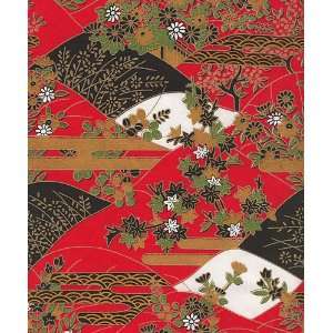  Washi Yuzen Paper  Red and Black with Flowers & Leaves 