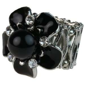 Smooth Black Pedals with large Faux Pearl and small Rhinestones 