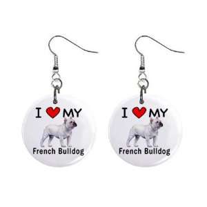  I Love My French Bulldog Button Earrings 