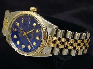Mens Rolex Two Tone 18k Gold/Stainless Steel Datejust Date Watch Blue 