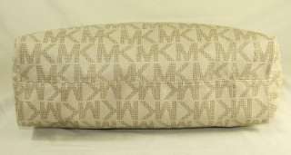 Michael Kors MK Logo PVC Large Shoulder Tote Bag Purse Vanilla Used 