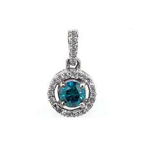   gold pendant set with one Blue enhanced brilliant cut diamond weighing