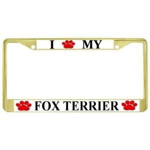   My Fox Terrier Paw Prints Dog Gold Metal License Plate Frame Holder