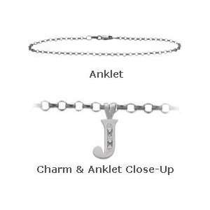  Diamond Initial J White Gold 9 Charm Anklet Jewelry