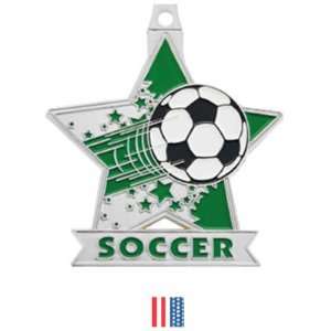   Custom Soccer Medal M 715S SILVER MEDAL/FLAG RIBBON 2.5 STAR MEDAL
