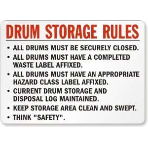  Drum Storage Rules Plastic Sign, 14 x 10 Office 