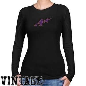 Evansville Purple Aces Ladies Black Distressed Logo Vintage Long 