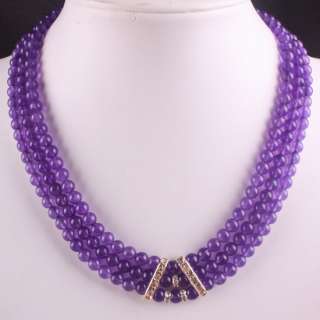 NEW 6MM Purple Jade 3 Row Round Beads Necklace Gemstone Strand 18L 