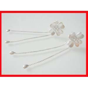  Flower Tassle Dangle Earrings Sterling Silver 925 #0468 