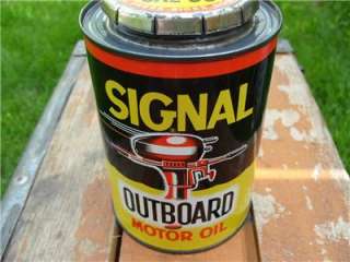 Vintage Signal Outboard Motor Oil Metal Tin 1 Quart Can Sae 30 Clean 