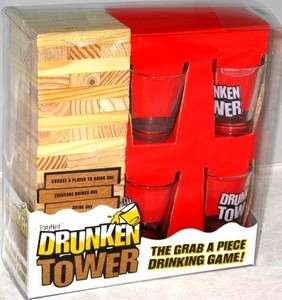   DRUNKEN TOWER DRINKING GAME PARTY FUN ALCOHOL SHOTS 4 SHOTGLASSES
