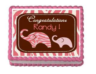 PINK ELEPHANT Baby Shower Edible Party Cake Topper  