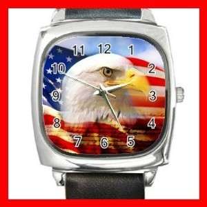 AMERICAN FLAG BALD EAGLE Square Metal Wrist Watch  