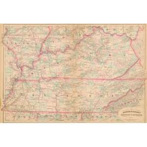   & Adams 1874 Antique Map of Kentucky and Tennessee