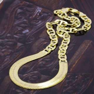 Thick 14K Yellow Gold Filled Mens Snake & HUG & KISSE Curb Chain 