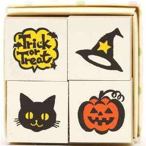 Halloween wooden stamp set 4 pieces cat pumpkin  Toys & Games 