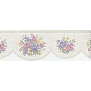  Wallpaper Border Victorian Floral Bouquet Swag on Pale 