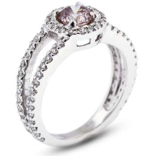   Cut Pink SI1 Round Diamond 14k Gold Halo Engagement Ring 4.30gm  